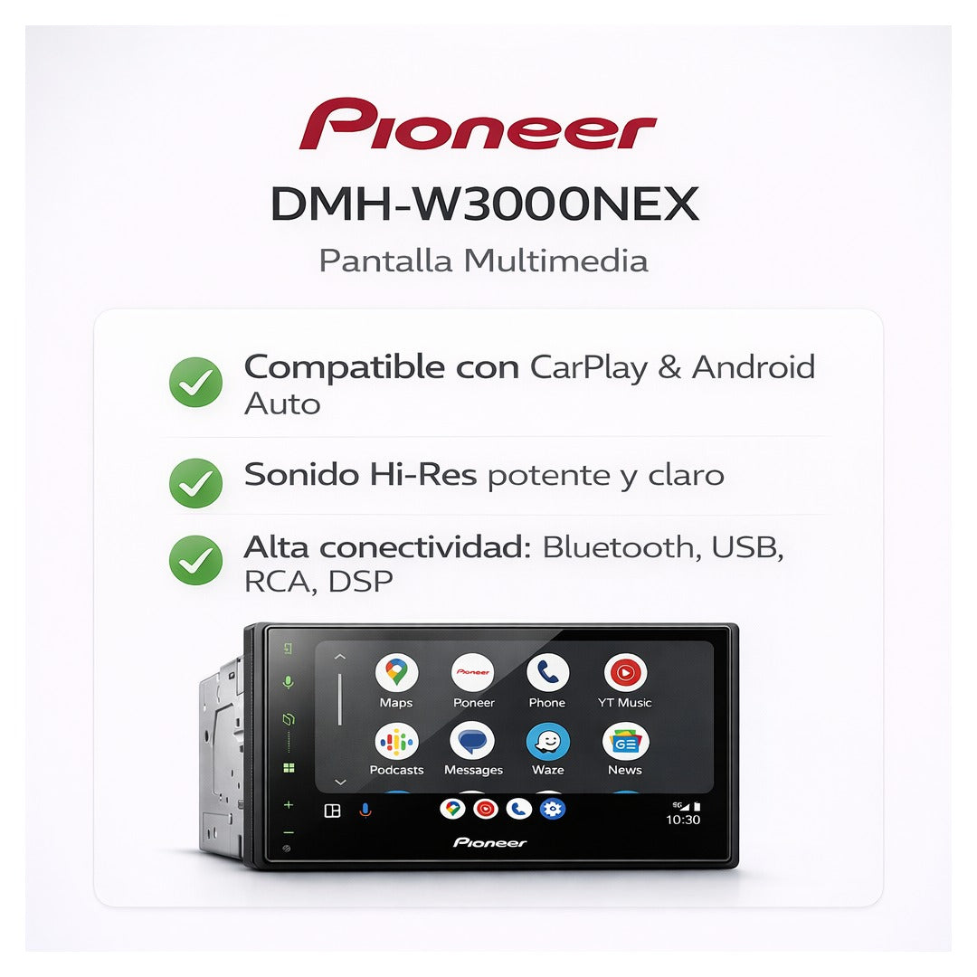 Pantalla Pioneer 6.8 Pulgadas CarplayAuto Dmh-w3000nex