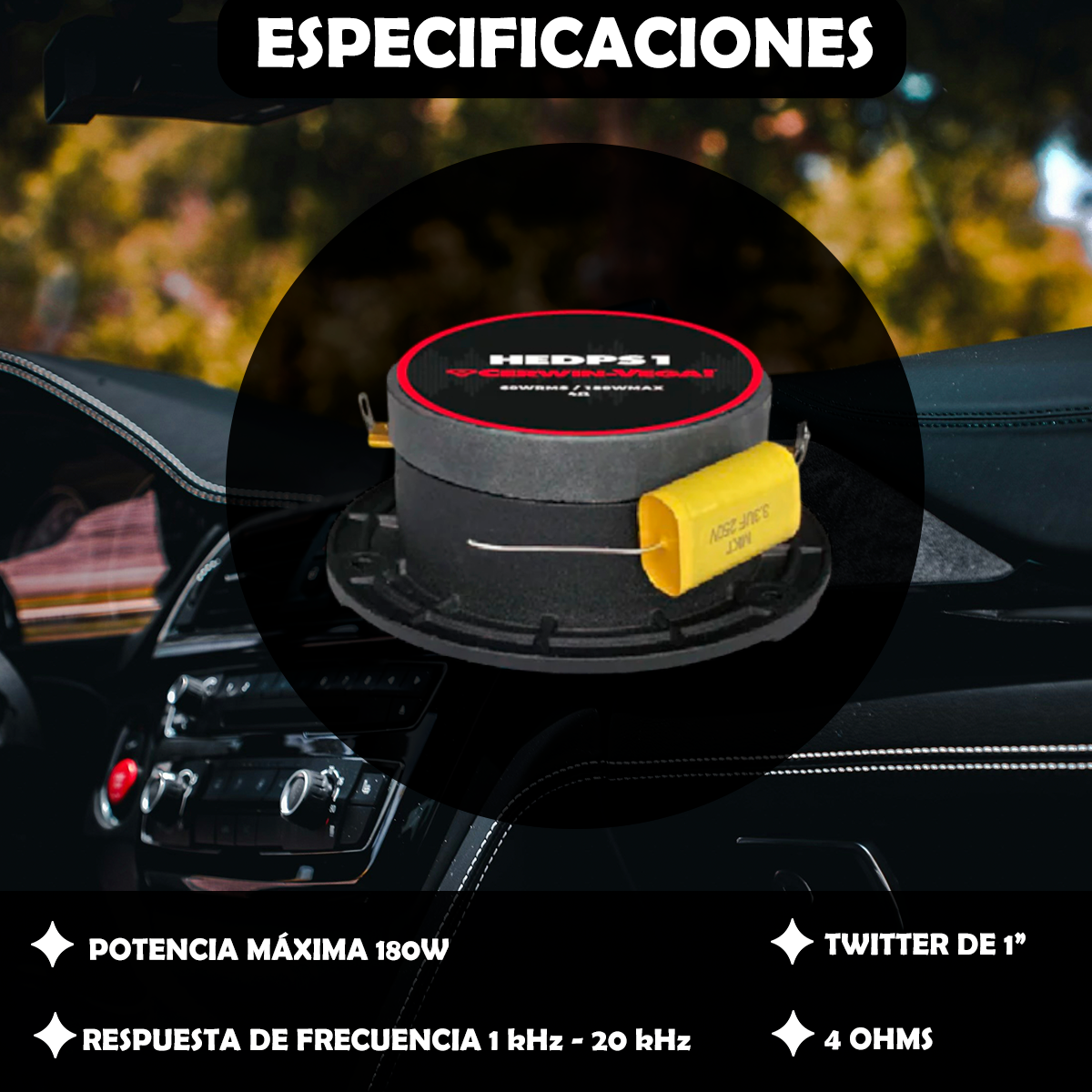 Tweeter Super Bullet Cewin Vega de 1 Pulgada Para Auto HEDPS1