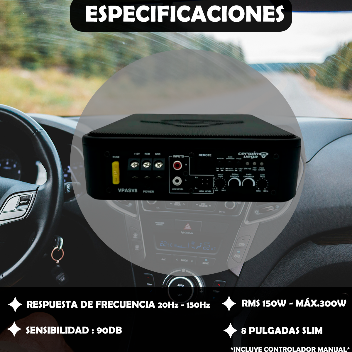 Subwoofer Amplificado Super Slim Cerwin Vega 8" VPASV8 Con Regalo