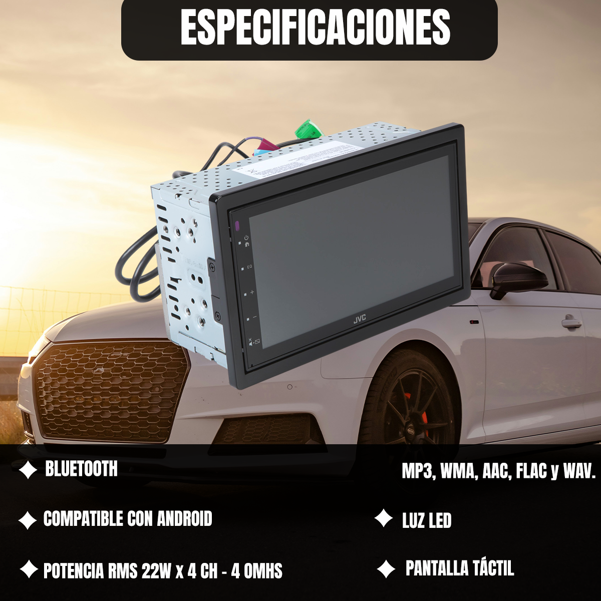 Autoestéreo JVC 6.8 Pulgadas Táctil Bluetooth Android Auto KW-M180BT