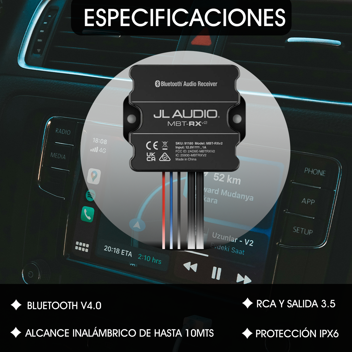Receptor Bluetooth JL Audio MBT-RXV2 para Audio de Alta Calidad en Vehículos