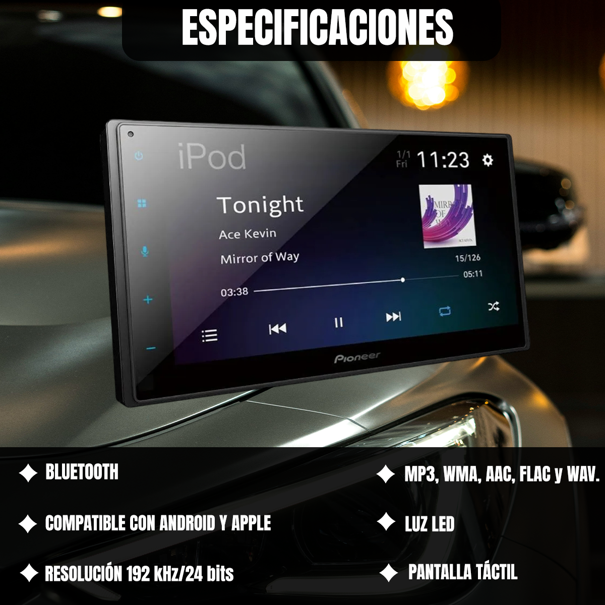 Pantalla Pioneer 6.8 Pulgadas Carplay Auto Dmh-1800nex