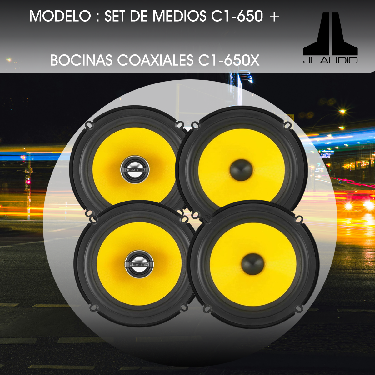 Paquete JL Audio Set de Medios C1-650 + Bocinas Coaxiales C1-650X