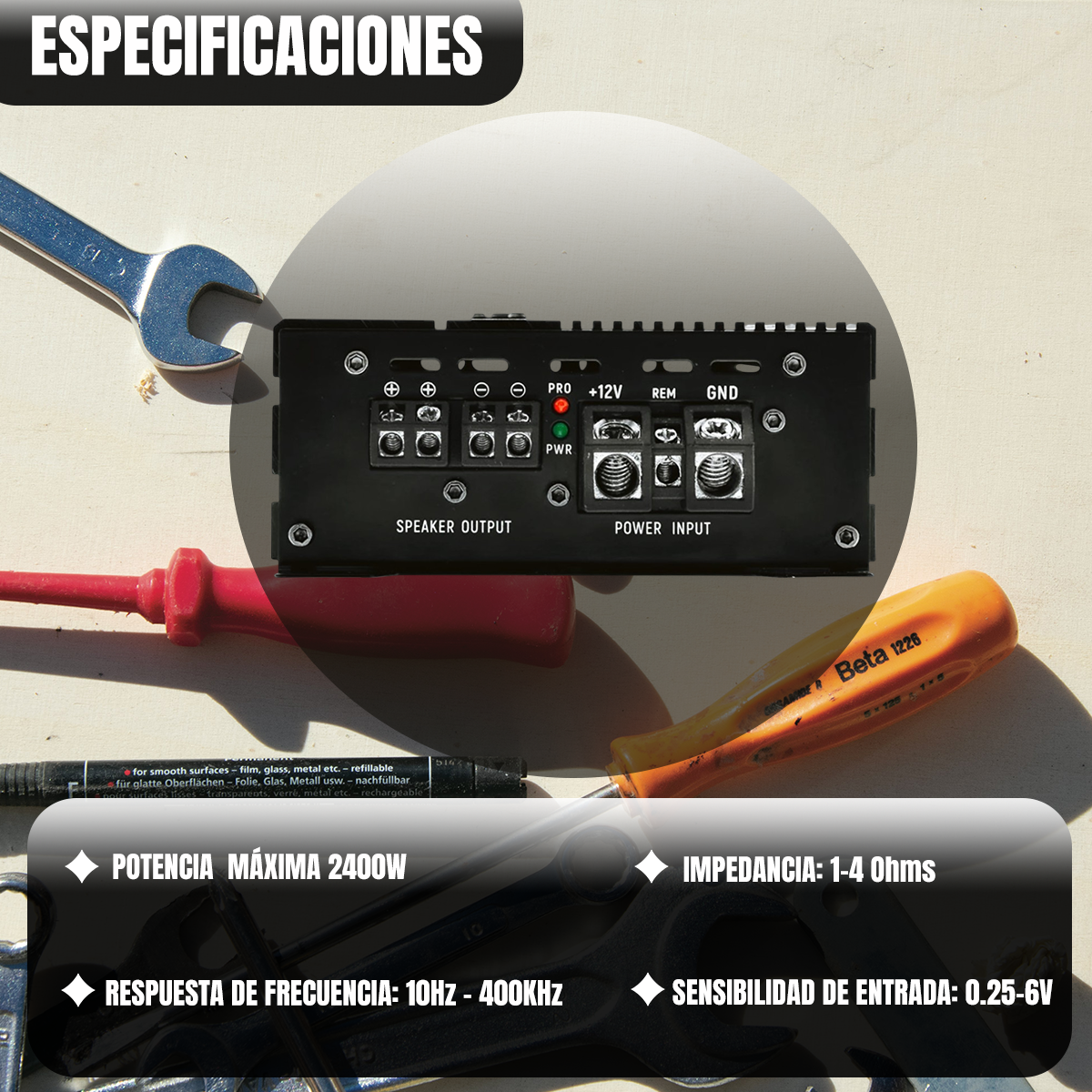 Amplificador Rock Series RKS-R1400.1DM 2900W Máx Clase D Monocanal