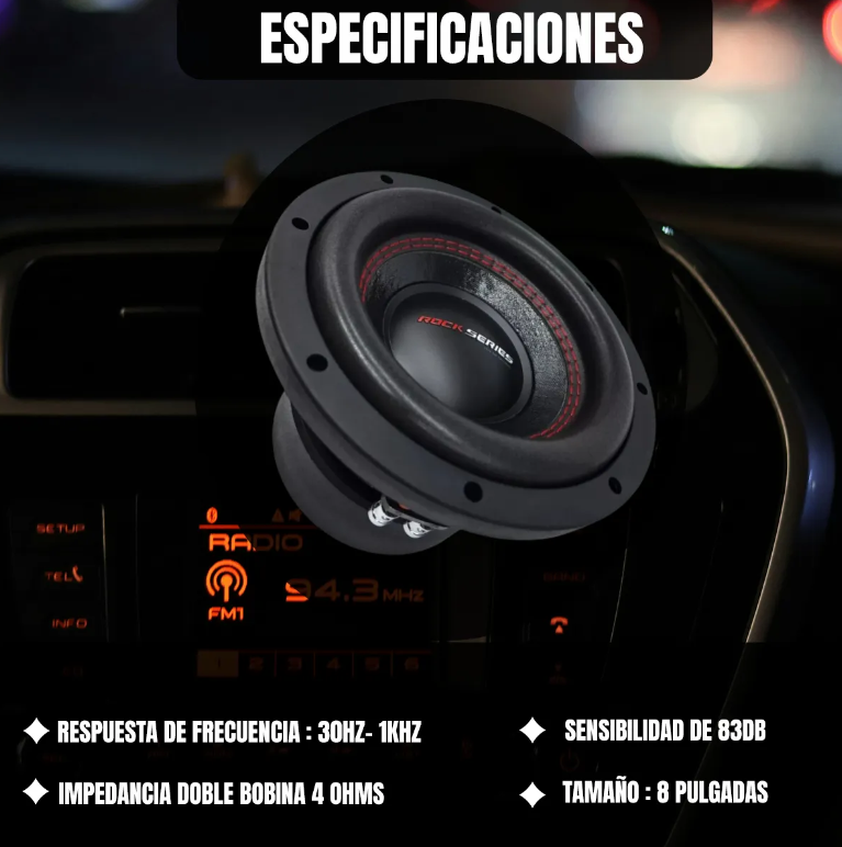 Subwoofer 8″ Rock Series RKS-UL804OS - 1500W Máx + Regalo