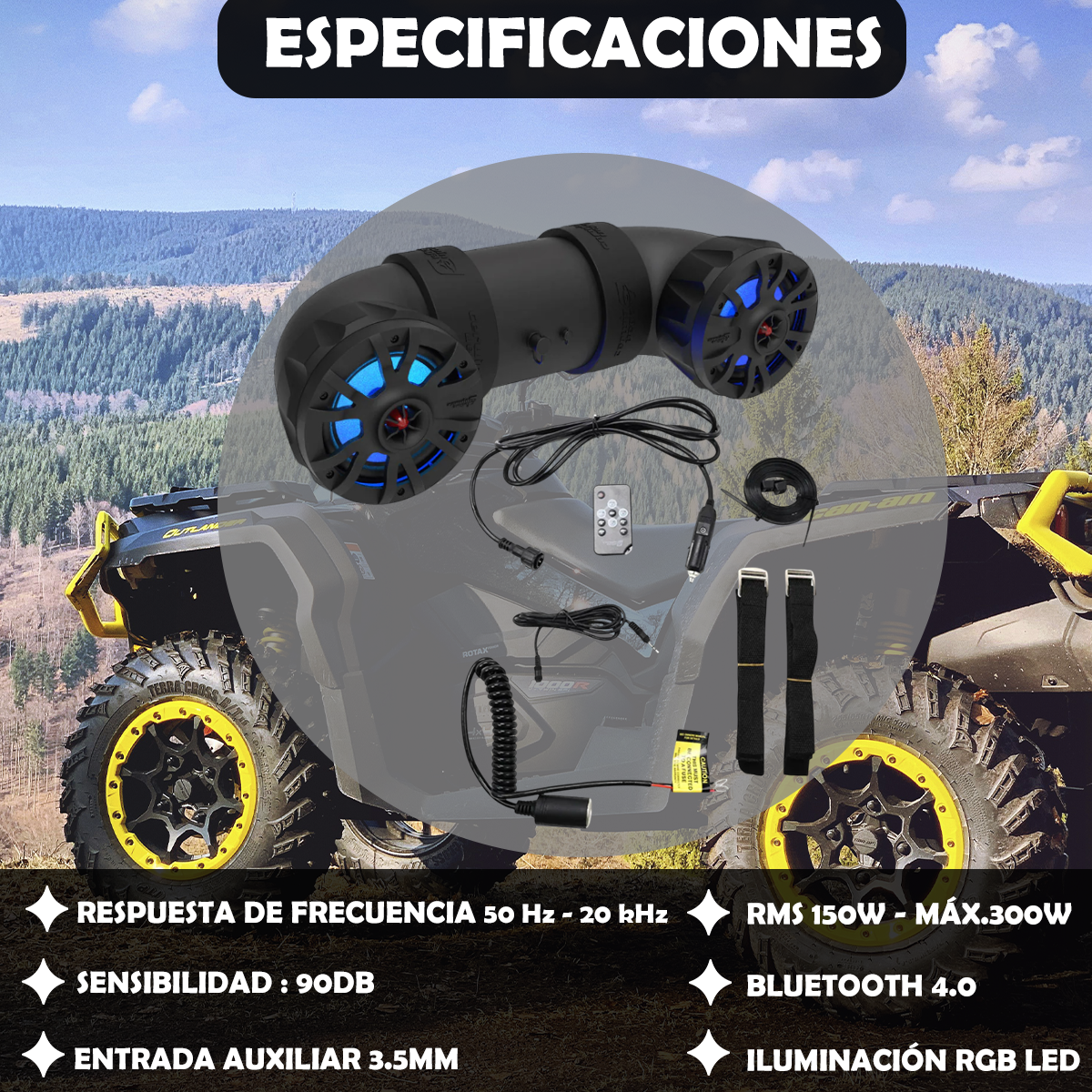 Bocina Amplificada Para Moto Cerwin Vega Con RGB LED UTV65LED