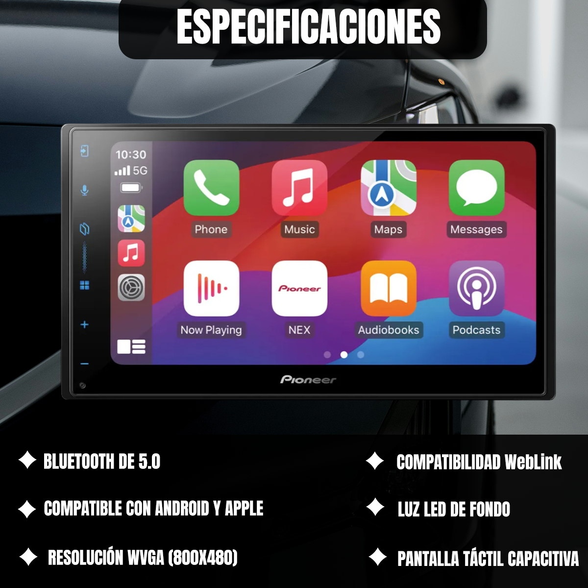 Pantalla Pioneer 6.8 Pulgadas CarplayAuto Dmh-w3000nex
