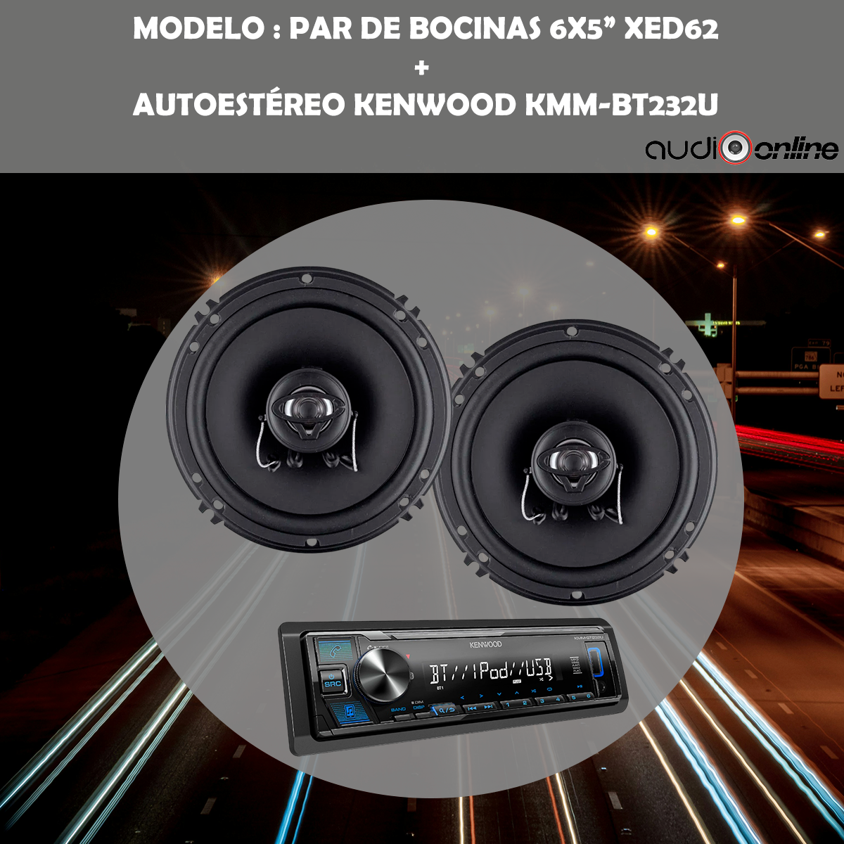 Pack autoestéreo Kenwood Kmm-bt232u + bocinas Cerwin Vega XED62