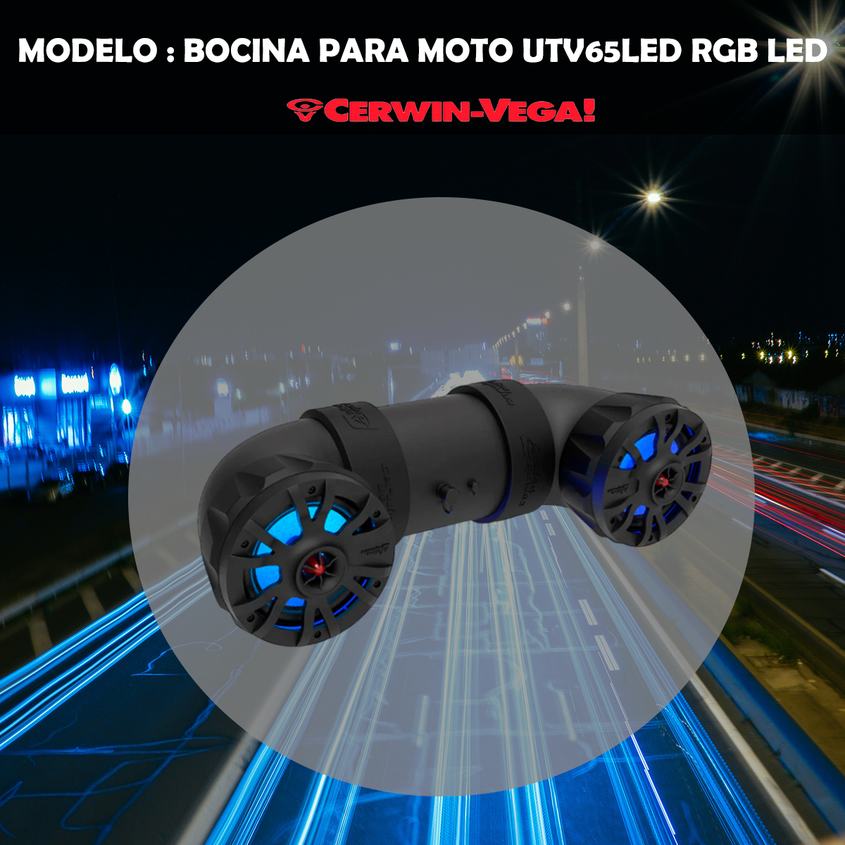 Bocina Amplificada Para Moto Cerwin Vega Con RGB LED UTV65LED