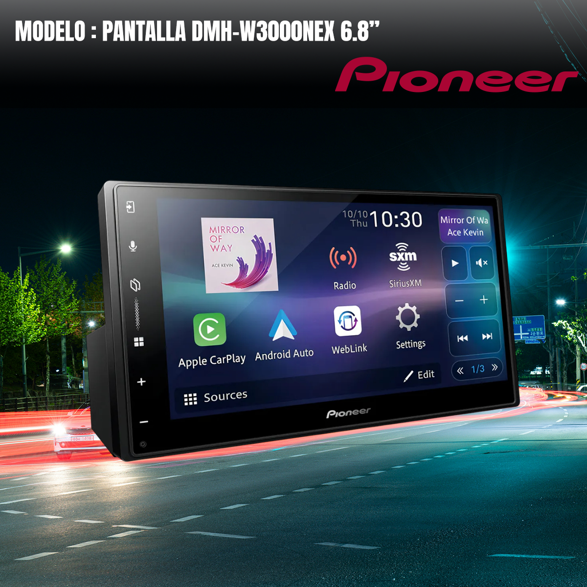 Pantalla Pioneer 6.8 Pulgadas CarplayAuto Dmh-w3000nex
